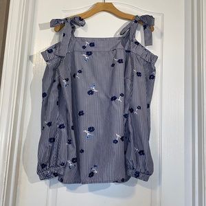 Michael Kors Blue&White Striped Cold Shoulder Top